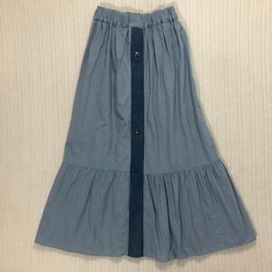 Original by H. Marie@ Blue Maxi Skirt Elastic Waist‎ Button Front Detail